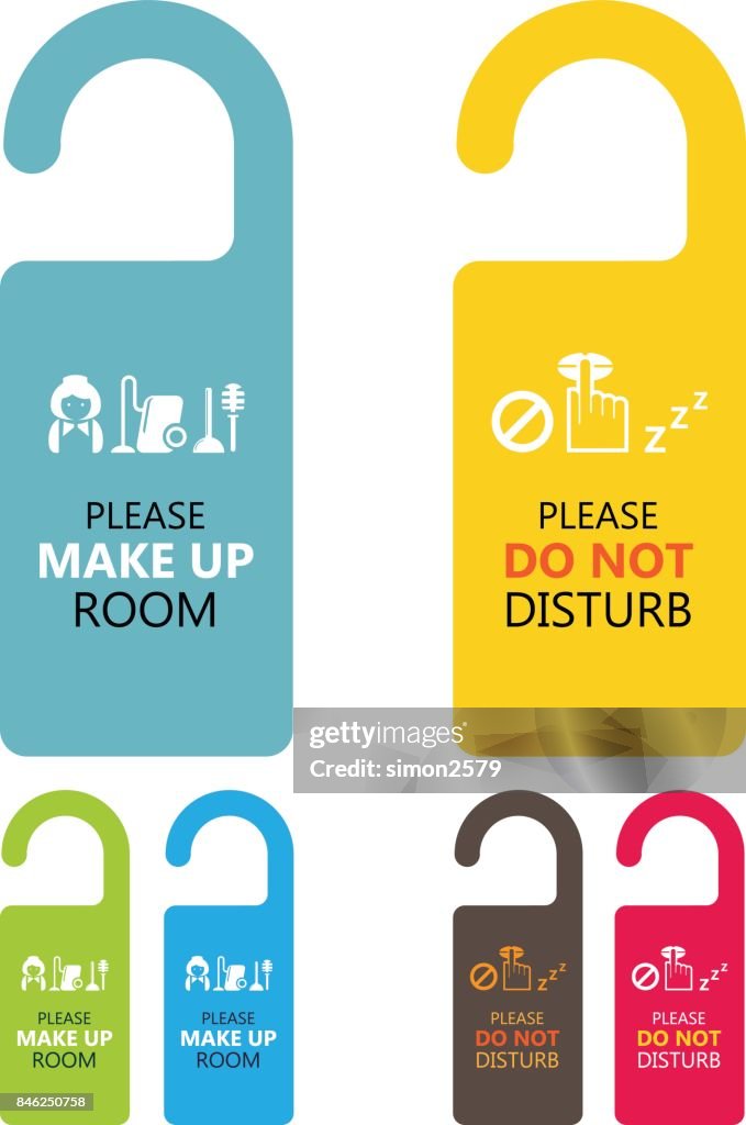 Door handle hanging tag with text please make up room and do not disturb