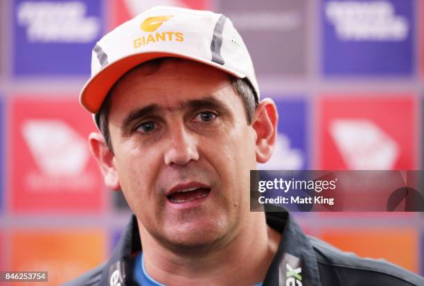 Giants head coach Leon Cameron speaks to the media during the Greater Western Sydney Giants AFL training session at Spotless Stadium on September 13,...