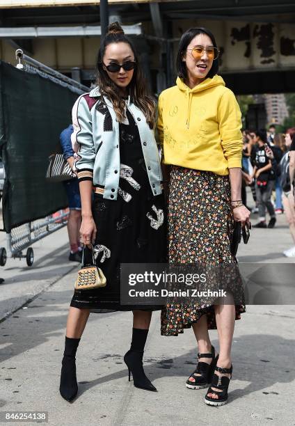 Chriselle Lim and Eva Chen are seen outside the Coach show during New York Fashion Week: Women's S/S 2018 on September 12, 2017 in New York City.