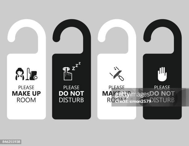 türbeschriftung griff hängen mit text bitte platz machen und stören nicht - do not disturb stock-grafiken, -clipart, -cartoons und -symbole