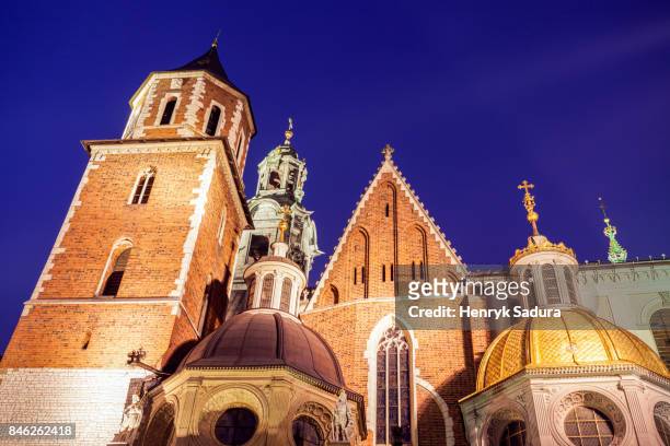 wawel cathedral at night - wawel cathedral stock pictures, royalty-free photos & images