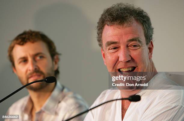 Steve Pizzati and Richard Hammond answer questions during a press conference for `Top Gear Live` in the Rocks on February 4, 2009 in Sydney,...