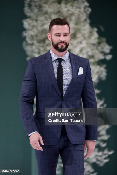 Kris Smith on the catwalk at the Myer Spring Fashion Parade Lunch at Flemington Racecourse on September 13, 2017 in Melbourne, Australia.