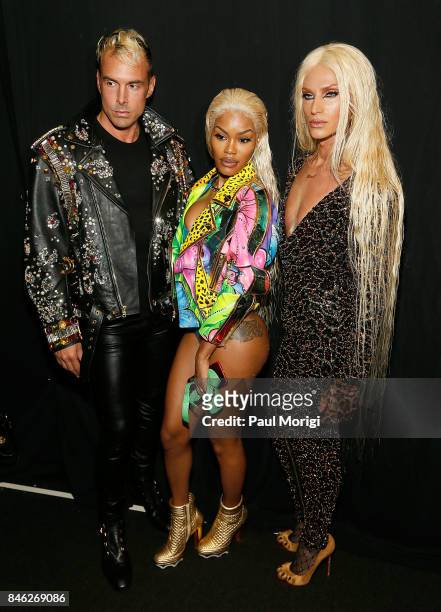 David Blond, Teyana Taylor and Phillipe Blond pose backstage at The Blonds fashion show during New York Fashion Week: The Shows at Gallery 1,...