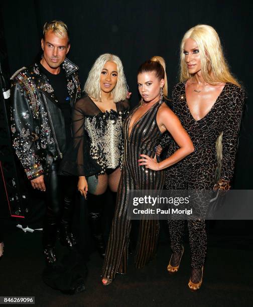 David Blond, Cardi B, Chanel West Coast and Phillipe Blond pose backstage at The Blonds fashion show during New York Fashion Week: The Shows at...