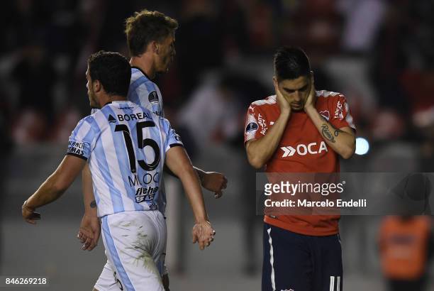 Leandro Fernandez of Independiente reacts after missing a penalty kick during a second leg match between Independiente and Atletico Tucuman as part...