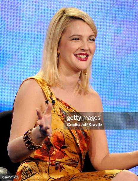 Actress Drew Barrymore speaks during HBO's 2009 Winter Television Critics Association Press Tour held at the Universal Hilton Hotel on January 9,...