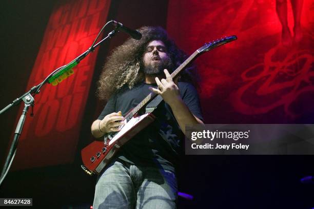 Claudio Sanchez of Coheed and Cambria performs in concert at the Pepsi Coliseum on February 3, 2009 in Indianapolis.