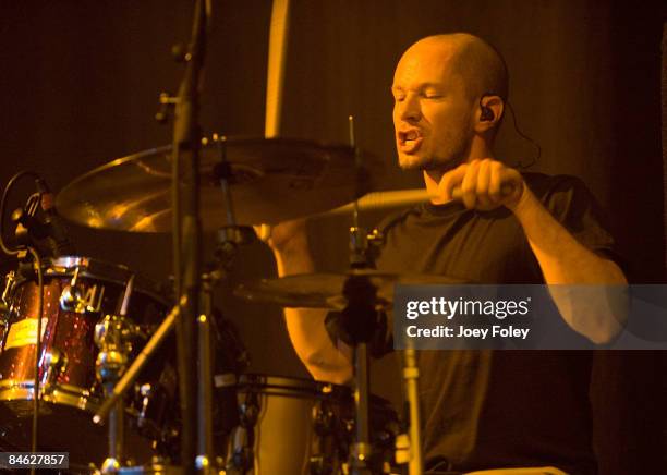 Chris Pennie of Coheed and Cambria performs in concert at the Pepsi Coliseum on February 3, 2009 in Indianapolis.