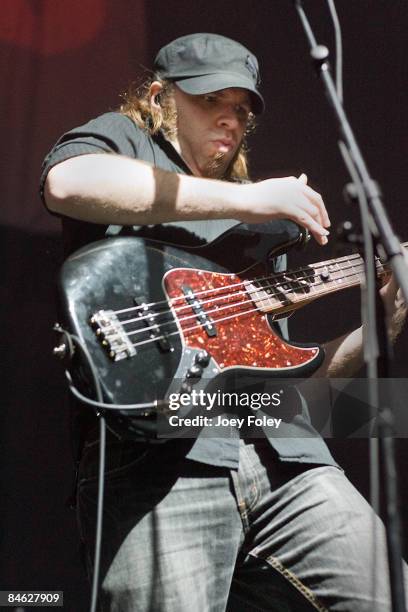 Mic Todd of Coheed and Cambria performs in concert at the Pepsi Coliseum on February 3, 2009 in Indianapolis.