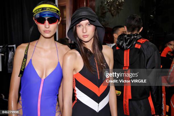 Model backstage at Fenty Puma By Rihanna Spring/Summer 2018 fashion show during New York Fashion Week on September 10, 2017 in New York City.