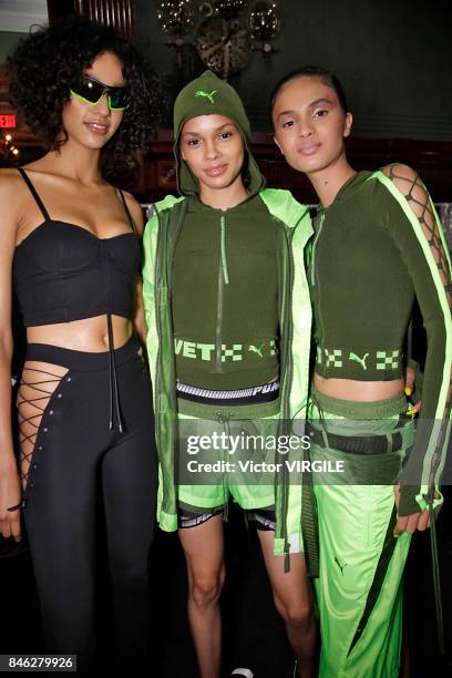 Model backstage at Fenty Puma By Rihanna Spring/Summer 2018 fashion show during New York Fashion Week on September 10, 2017 in New York City.