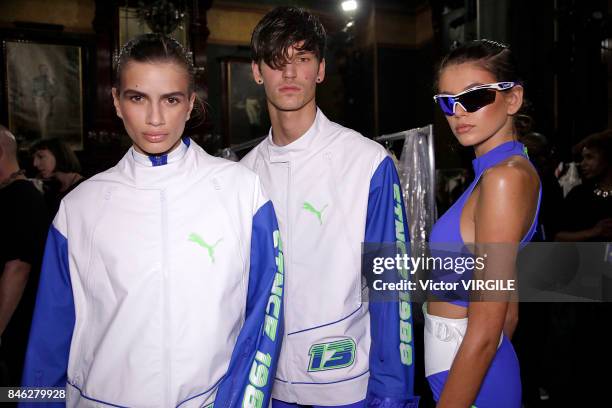 Model backstage at Fenty Puma By Rihanna Spring/Summer 2018 fashion show during New York Fashion Week on September 10, 2017 in New York City.