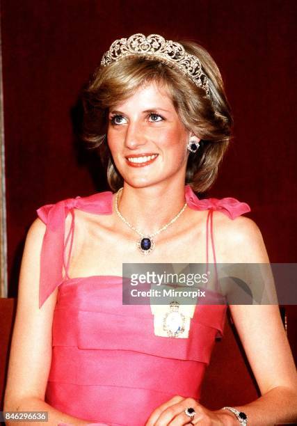 Prince and Princess of Wales tour of Australia and New Zealand in the Spring of 1983, Princess Diana attends a State Reception at the Crest Hotel in...
