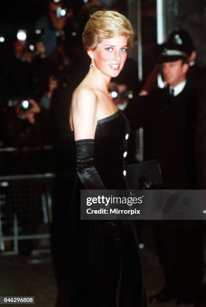 Diana, Princess Of Wales, attending the film premiere of Dangerous Liaisons at The Canon Cinema, London, a benefit for the Aids Crisis Trust Charity,...