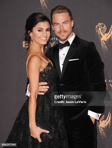 Derek Hough and Hayley Erbert attend the 2017 Creative Arts Emmy Awards at Microsoft Theater on September 9, 2017 in Los Angeles, California.