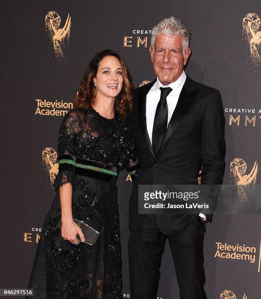 Asia Argento and Anthony Bourdain attend the 2017 Creative Arts Emmy Awards at Microsoft Theater on September 9, 2017 in Los Angeles, California.