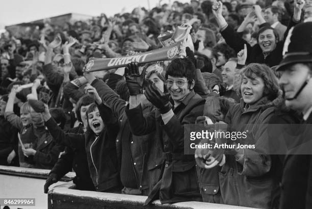 Fans at Leyton Orient FC vs Derby County FC match, which ended in a draw, London, UK, 4th January 1975.