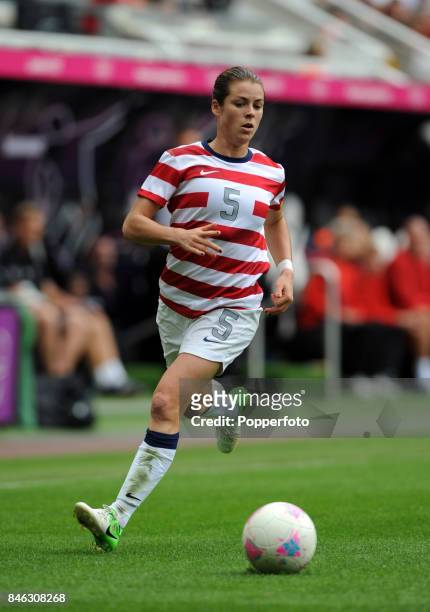 Kelley O'Hara of the USA in action during the Women's Football Quarter Final match between United States and New Zealand, on Day 7 of the London 2012...