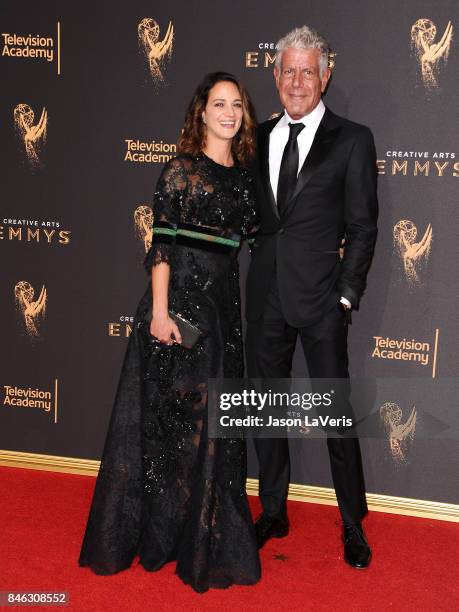 Asia Argento and Anthony Bourdain attend the 2017 Creative Arts Emmy Awards at Microsoft Theater on September 9, 2017 in Los Angeles, California.