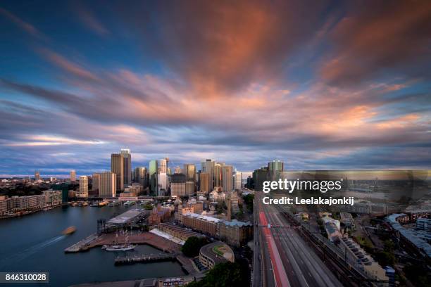 beautiful sunset from sydney. - city street above aerial stock pictures, royalty-free photos & images