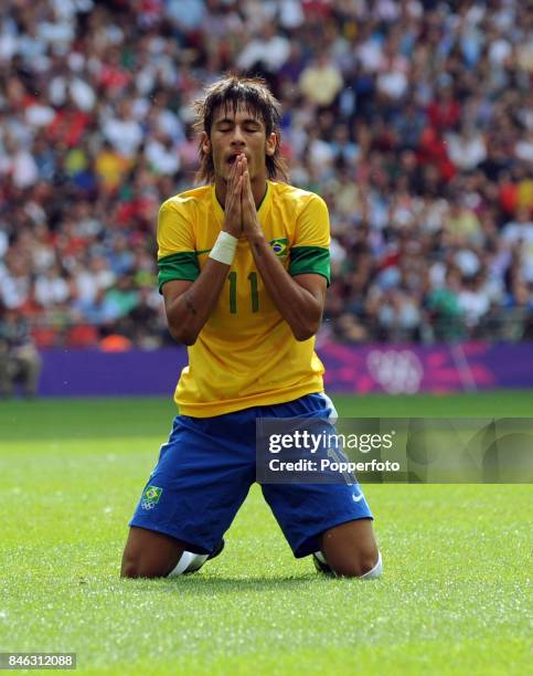 Neymar of Brazil reacts after his team is defeated in the Men's Football Final between Brazil and Mexico on Day 15 of the London 2012 Olympic Games...