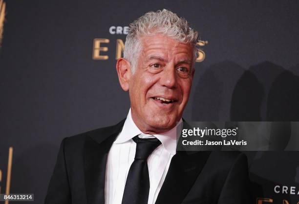 Anthony Bourdain attends the 2017 Creative Arts Emmy Awards at Microsoft Theater on September 9, 2017 in Los Angeles, California.