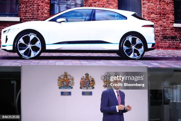 Ralf Speth, chief executive officer of Jaguar Land Rover Plc, a unit of Tata Motors Ltd., speaks on stage during the first media preview day of the...