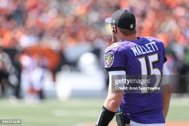 Baltimore Ravens quarterback Ryan Mallett watches a play during the NFL game against the Baltimore Ravens and the Cincinnati Bengals on September...