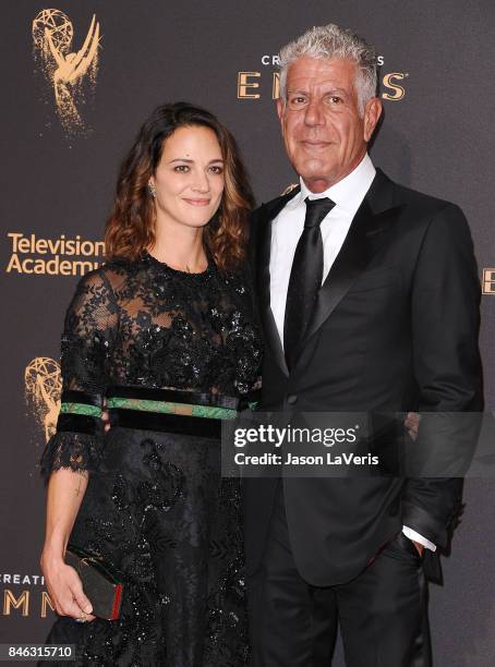 Asia Argento and Anthony Bourdain attend the 2017 Creative Arts Emmy Awards at Microsoft Theater on September 9, 2017 in Los Angeles, California.