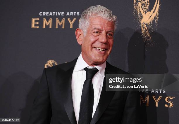 Anthony Bourdain attends the 2017 Creative Arts Emmy Awards at Microsoft Theater on September 9, 2017 in Los Angeles, California.