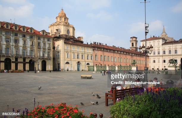 Piazza Castello With Church of San Lorenzo. Cathedral and Palazzo Reale. Turin. Torino. Piedmont. Italy.