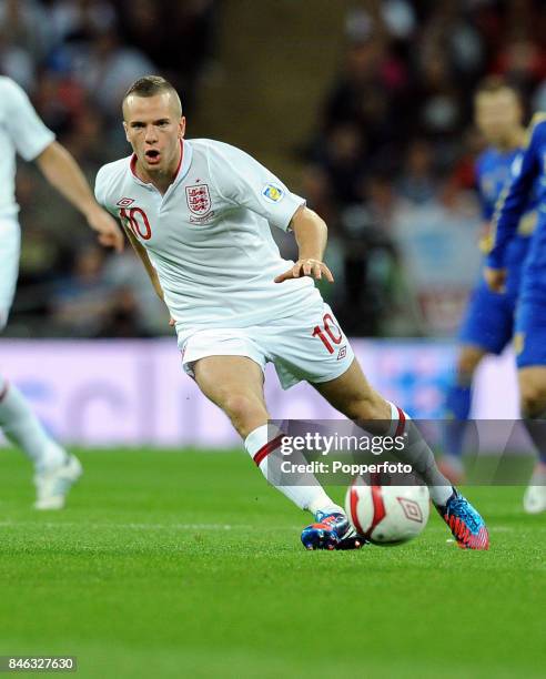 Tom Cleverley of England in action during the FIFA 2014 World Cup qualifying match between England and Ukraine at Wembley Stadium on September 11,...