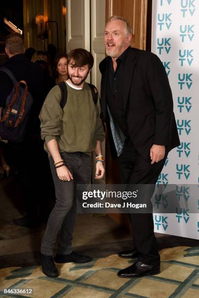 James Buckley and Greg Davies attend the UKTV Live 2017 photocall at Claridges Hotel on September 13, 2017 in London, England. Broadcaster announces...