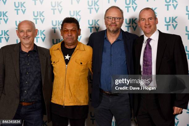 Doug Naylor, Craig Charles, Robert Llewellyn and Chris Barrie attend the UKTV Live 2017 photocall at Claridges Hotel on September 13, 2017 in London,...