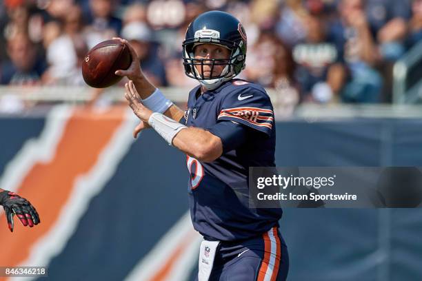 Chicago Bears quarterback Mike Glennon looks to throw the football during an NFL football game between the Atlanta Falcons and the Chicago Bears on...