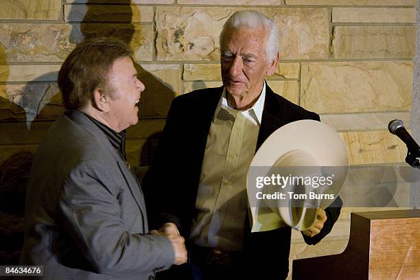 Roy Clark and Carl Smith attend the 2009 Country Music Hall of Fame Inductees announcement at the Ford Theater at The Country Music Hall of Fame and...