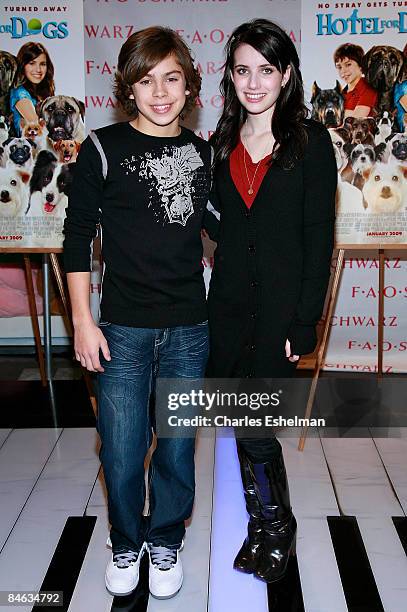 Actors Jake T. Austin and Emma Roberts attend a celebration of the Dreamworks Pictures and Nickelodeon Movies' release "Hotel For Dogs" at FAO...