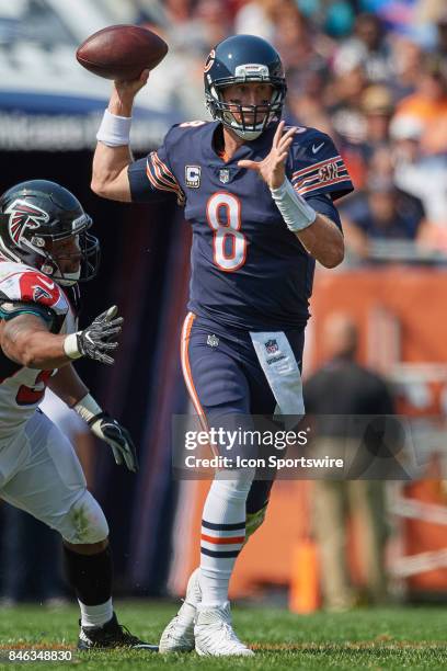 Chicago Bears quarterback Mike Glennon looks to throw the football during an NFL football game between the Atlanta Falcons and the Chicago Bears on...