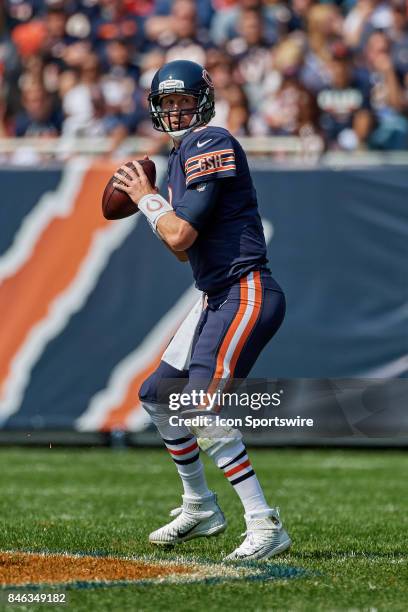 Chicago Bears quarterback Mike Glennon looks to throw the football during an NFL football game between the Atlanta Falcons and the Chicago Bears on...