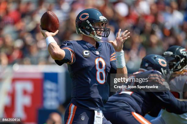 Chicago Bears quarterback Mike Glennon looks to throw the football during an NFL football game between the Atlanta Falcons and the Chicago Bears on...