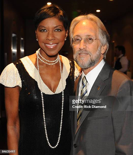 Recording Artist and Host Natalie Cole with President/CEO of The Recording Academy Neil Portnow backstage at The Recording Academy's tribute to Blue...