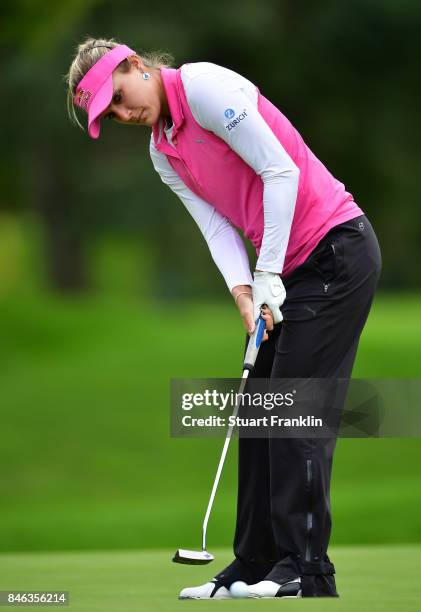 Lexi Thompson of USA putts during the pro - am prior to the start of The Evian Championship at Evian Resort Golf Club on September 13, 2017 in...