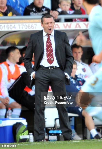 Aidy Boothroyd, manager of Northampton Town, reacts during the npower League Two match between Northampton Town and Exeter City at Sixfields Stadium...