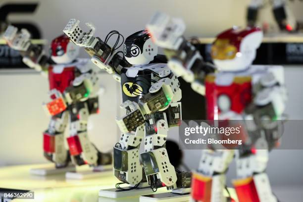 Robots developed by Robotis Inc. Dance during a demonstration at the RobotWorld 2017 industry show in Goyang, South Korea, on Wednesday, Sept. 13,...