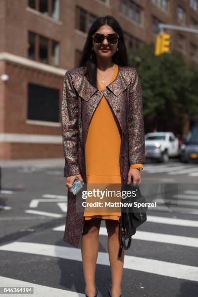 Eva is seen attending NaeeM Khan and Chiara Boni La petite Rose during New York Fashion Week wearing vintage Bill Blass on September 12, 2017 in New...