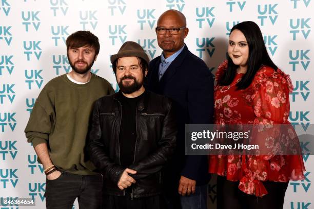 James Buckley, Kenneth Collard, Louis Emerick and Sharon Rooney attend the UKTV Live 2017 photocall at Claridges Hotel on September 13, 2017 in...