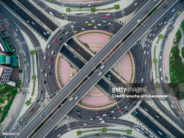 road roundabout large the road has six lines beautiful  , bird eye view . - big city life stock pictures, royalty-free photos & images