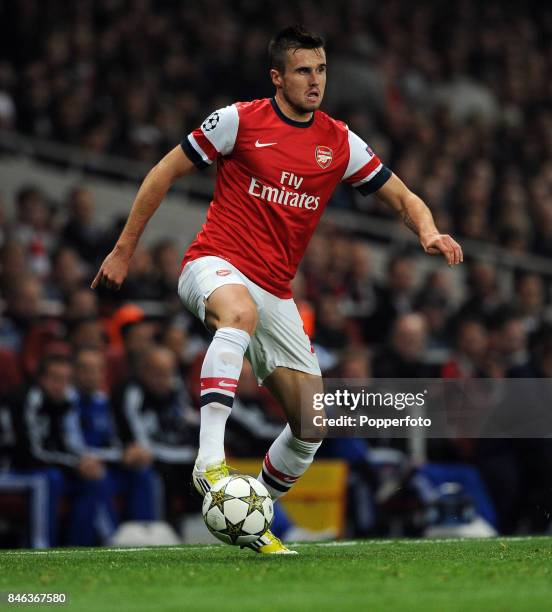 Carl Jenkinson of Arsenal in action during the UEFA Champions League match between Arsenal and FC Schalke at the Emirates Stadium on October 24, 2012...