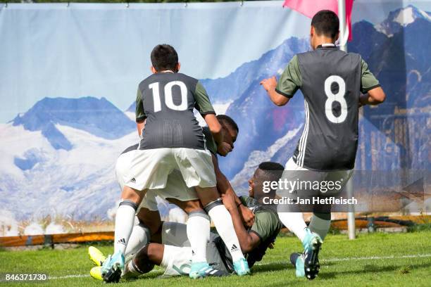 Youssoufa Moukoko of Germany reacts after scoring a goal during the International Friendly match between U16 Germany and U16 Austria on September 13,...